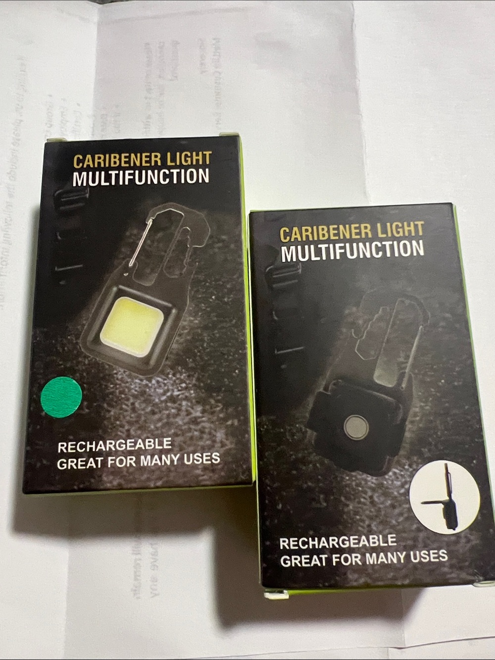 Carabiner Light Multifunction Rechargeable - Black and Lime